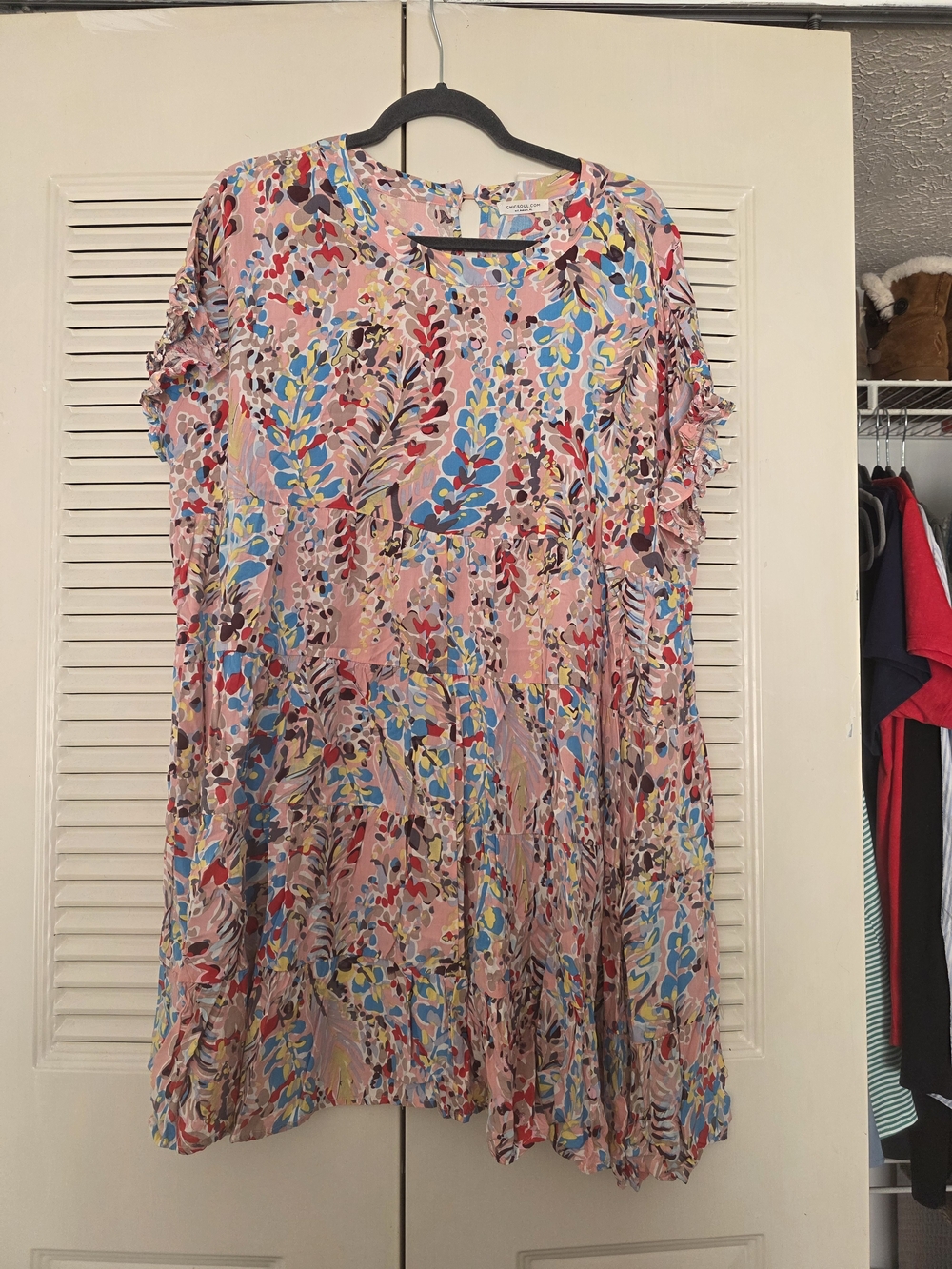 Chic Soul Pink Floral Tiered Short Sleeve Dress